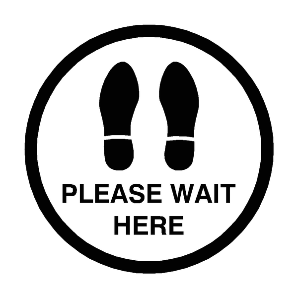 Please Wait Here Floor Sticker - Black - PVC Safety Signs